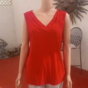 Tahari Vibrant Red V-Neck Tank Top